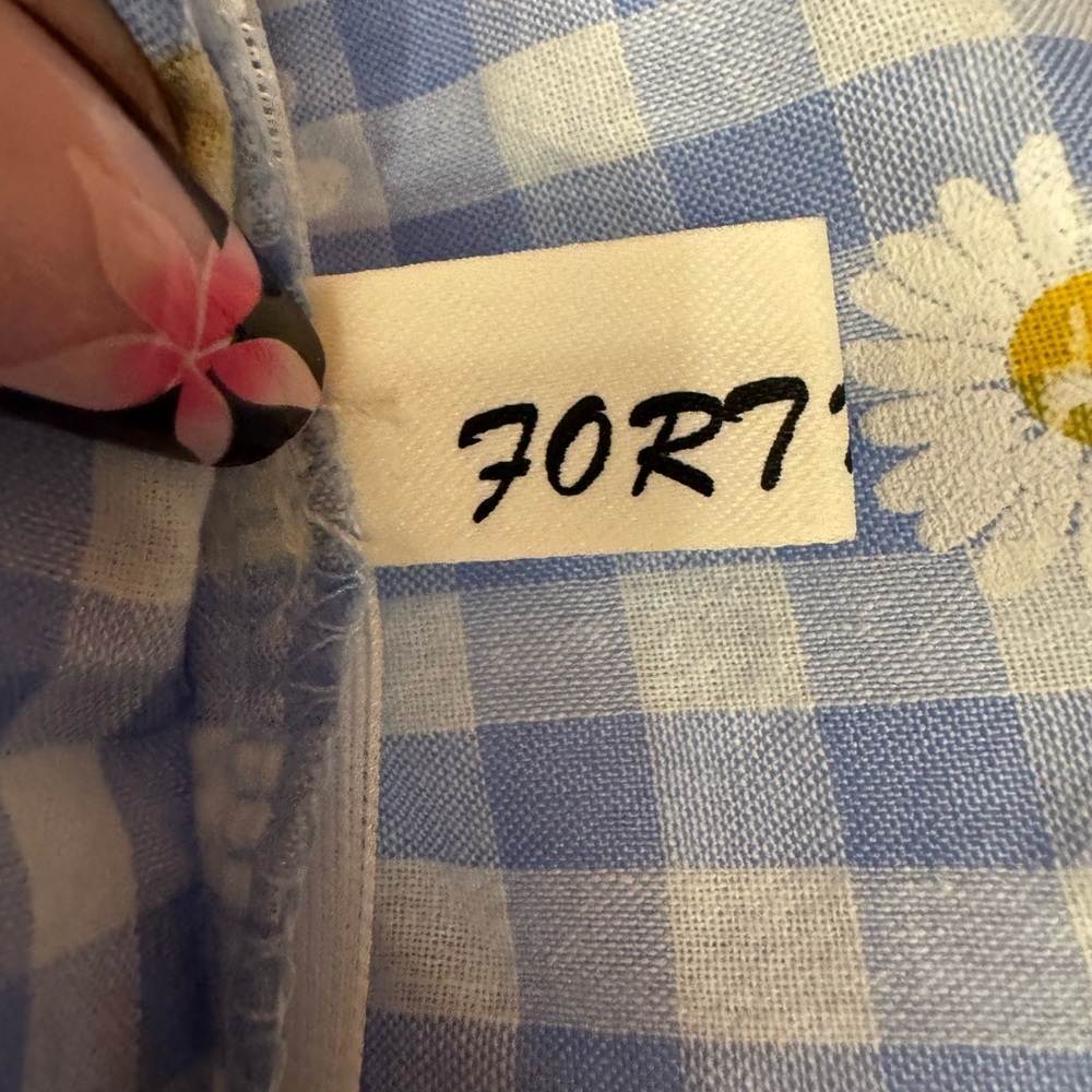 Blue & White Vintage Gingham Midi Dress with Daisy Print - Picture 7 of 8